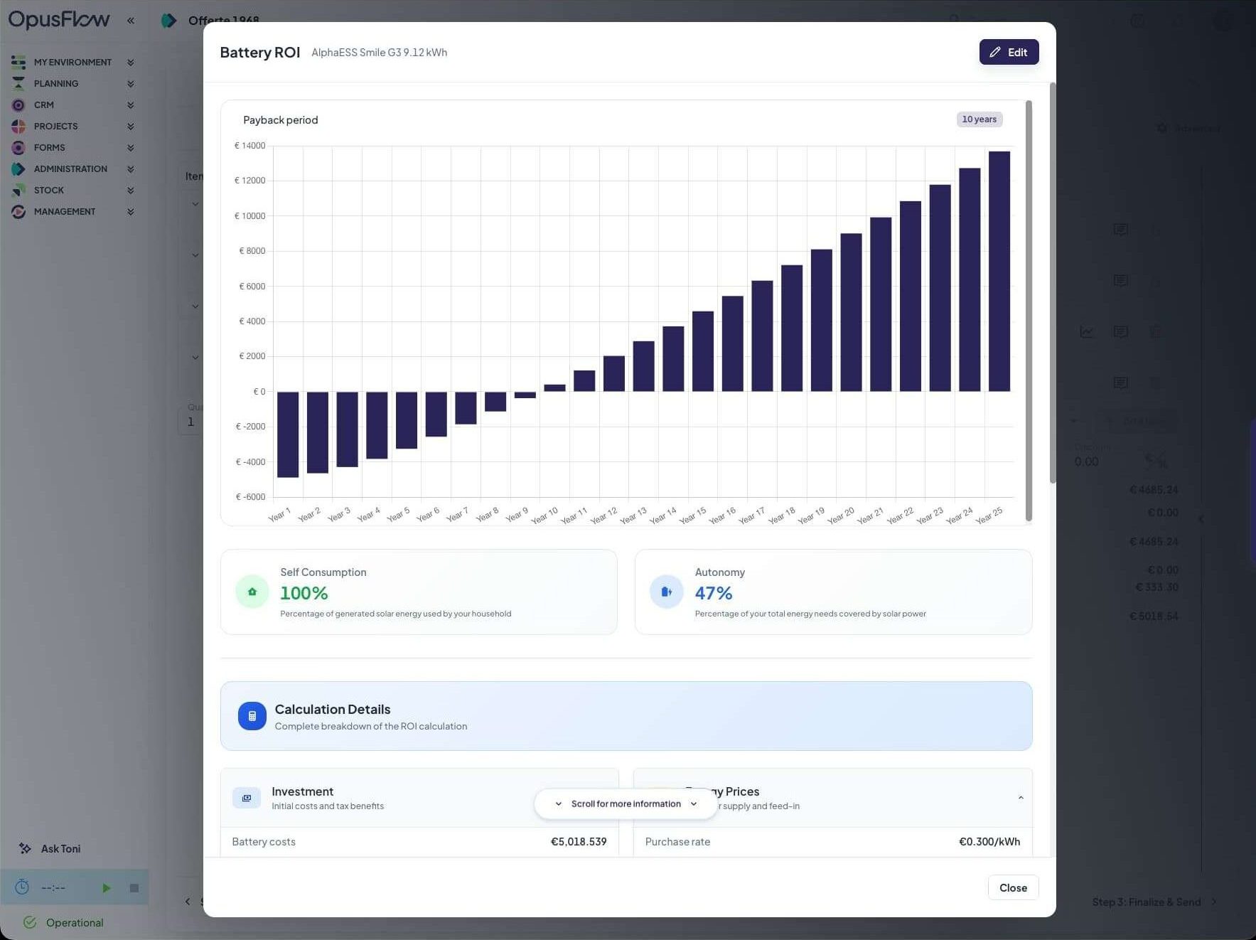 ROI de baterías | OpusFlow