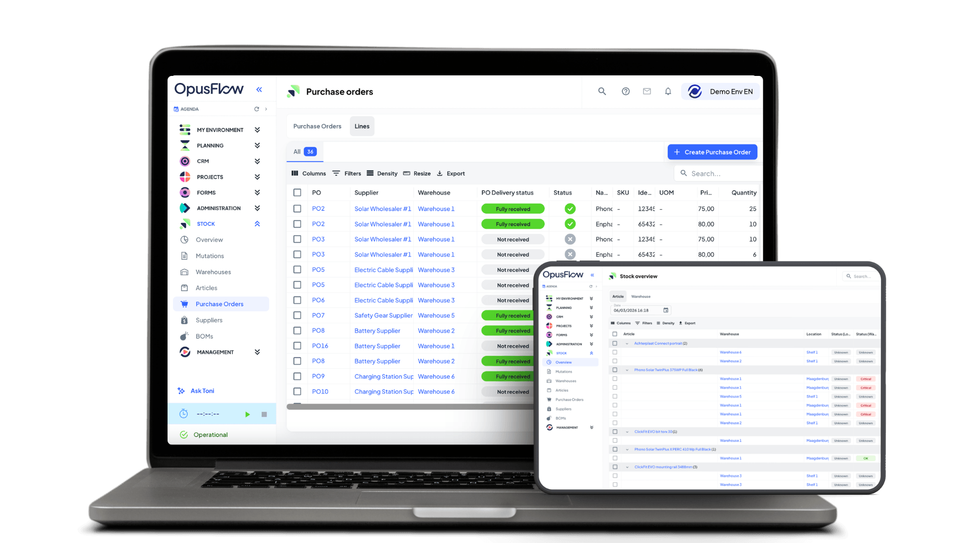Purchasing and stock | OpusFlow